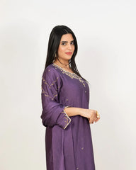 Heavy handworked crush tissue suit- purple