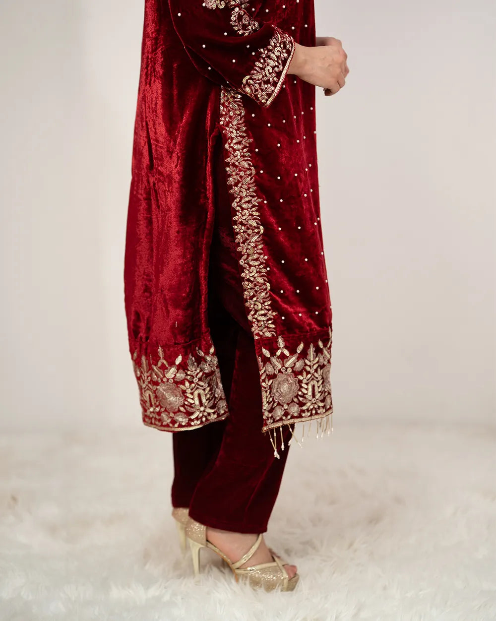 Heavy velvet salwar suit- red