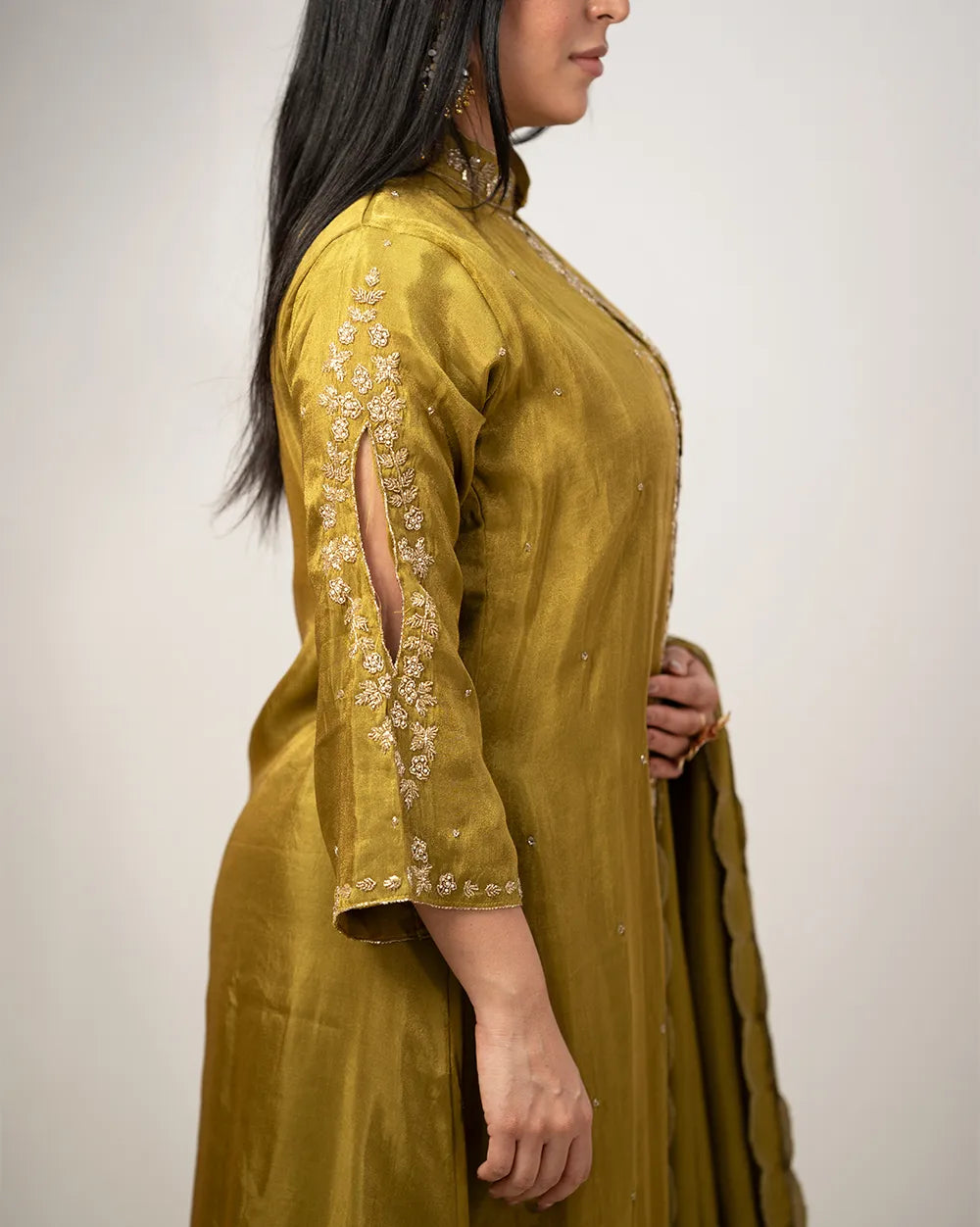 Handworked jacket style salwar suit-green