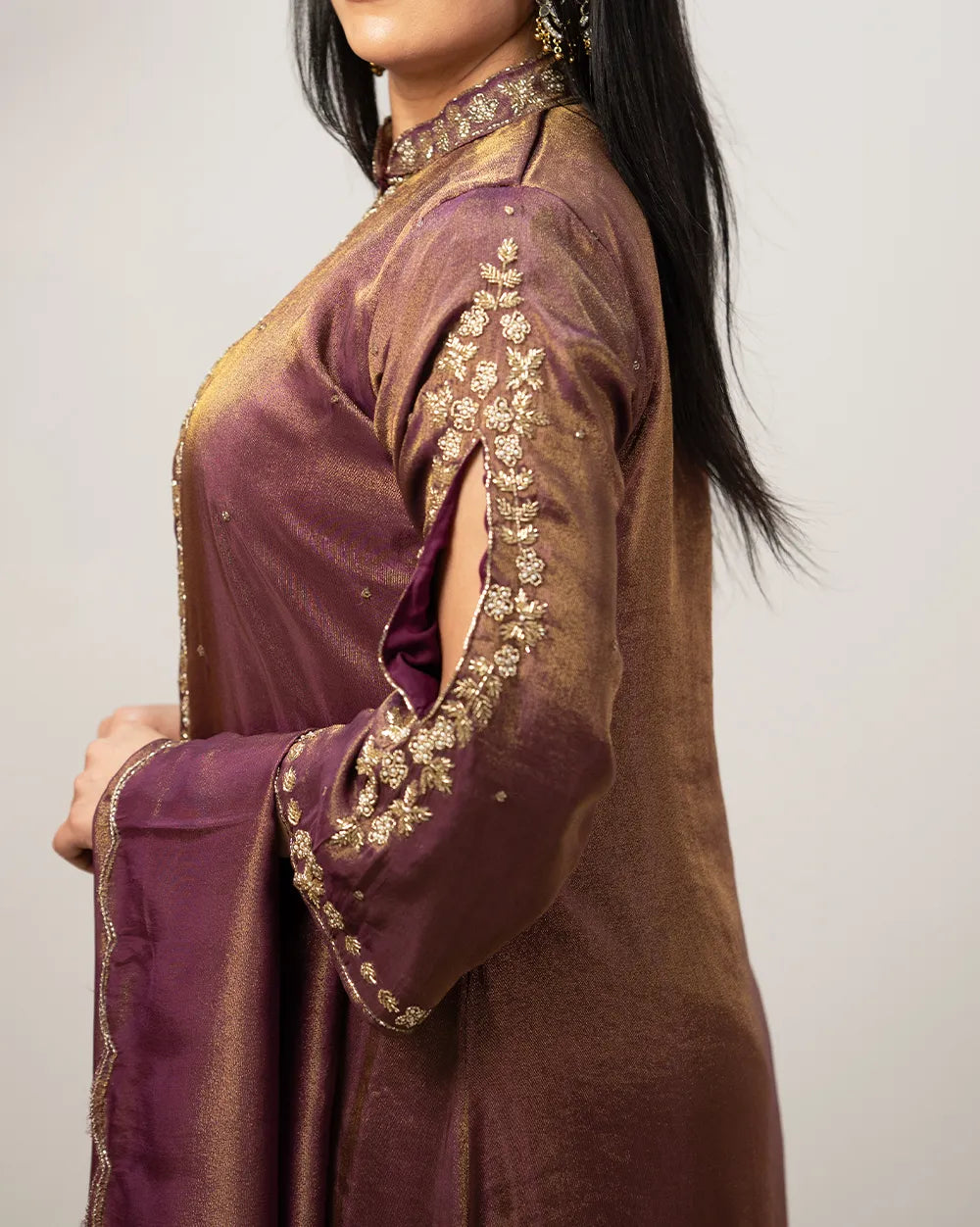 Handworked jacket style salwar suit-purple