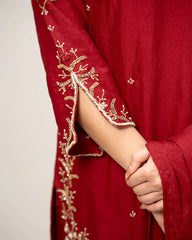 Heavy handworked crush tissue suit- maroon