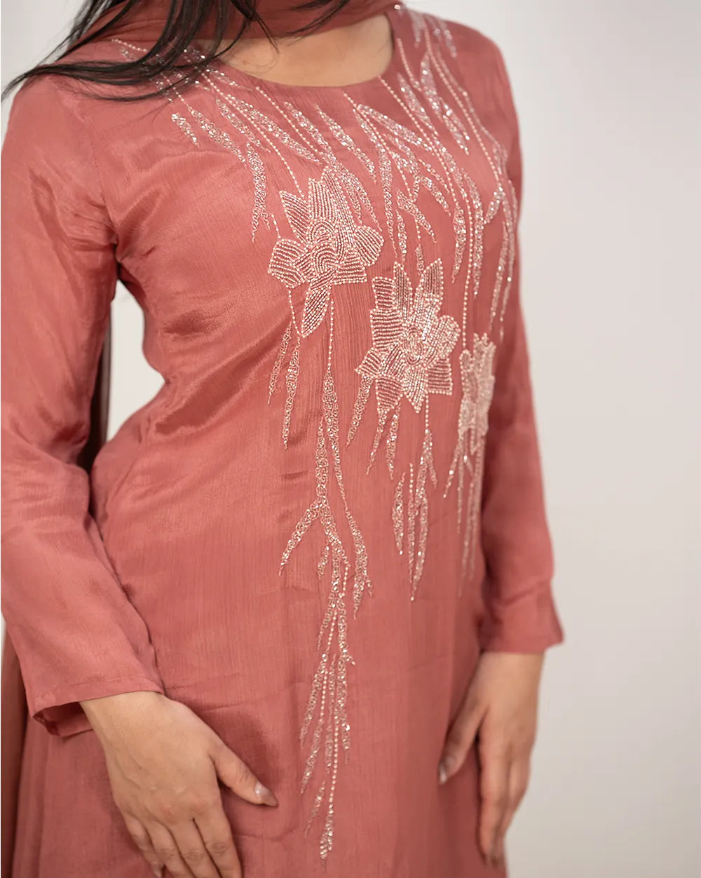 Handworked A-line salwar suit - onion pink