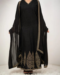 Handworked panel cut 2pc gown-black