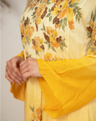 Ombre shaded handworked panel cut anarkali- yelow