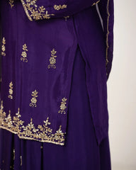 Heavy handworked skirt suit- purple