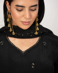 Heavy handworked panel cut anarkali- black