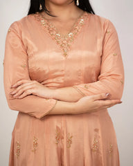Handworked panel cut anarkali suit-peach