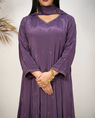 Heavy handworked panel cut anarkali- purple