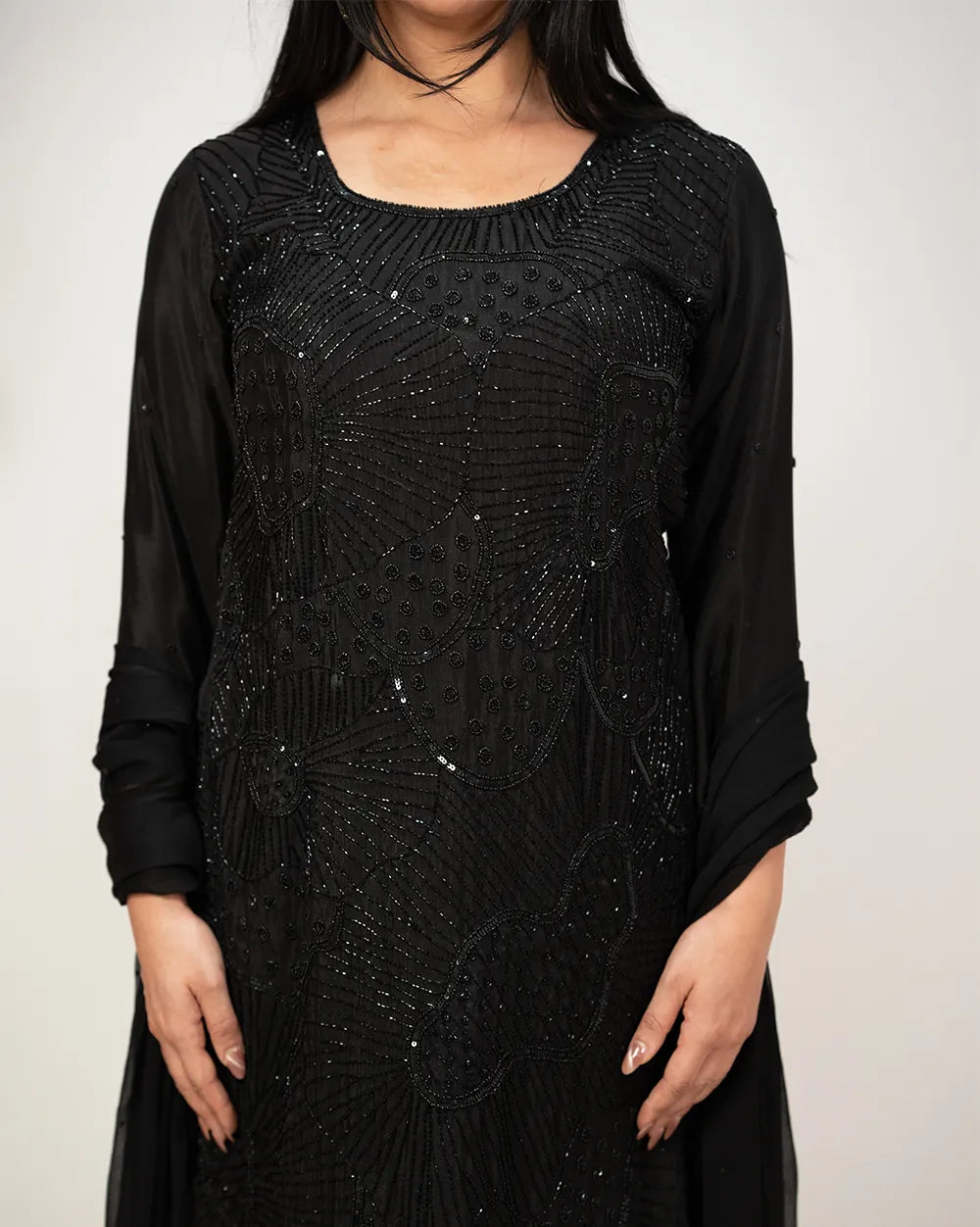 Heavy handworked sharara suit- black shade