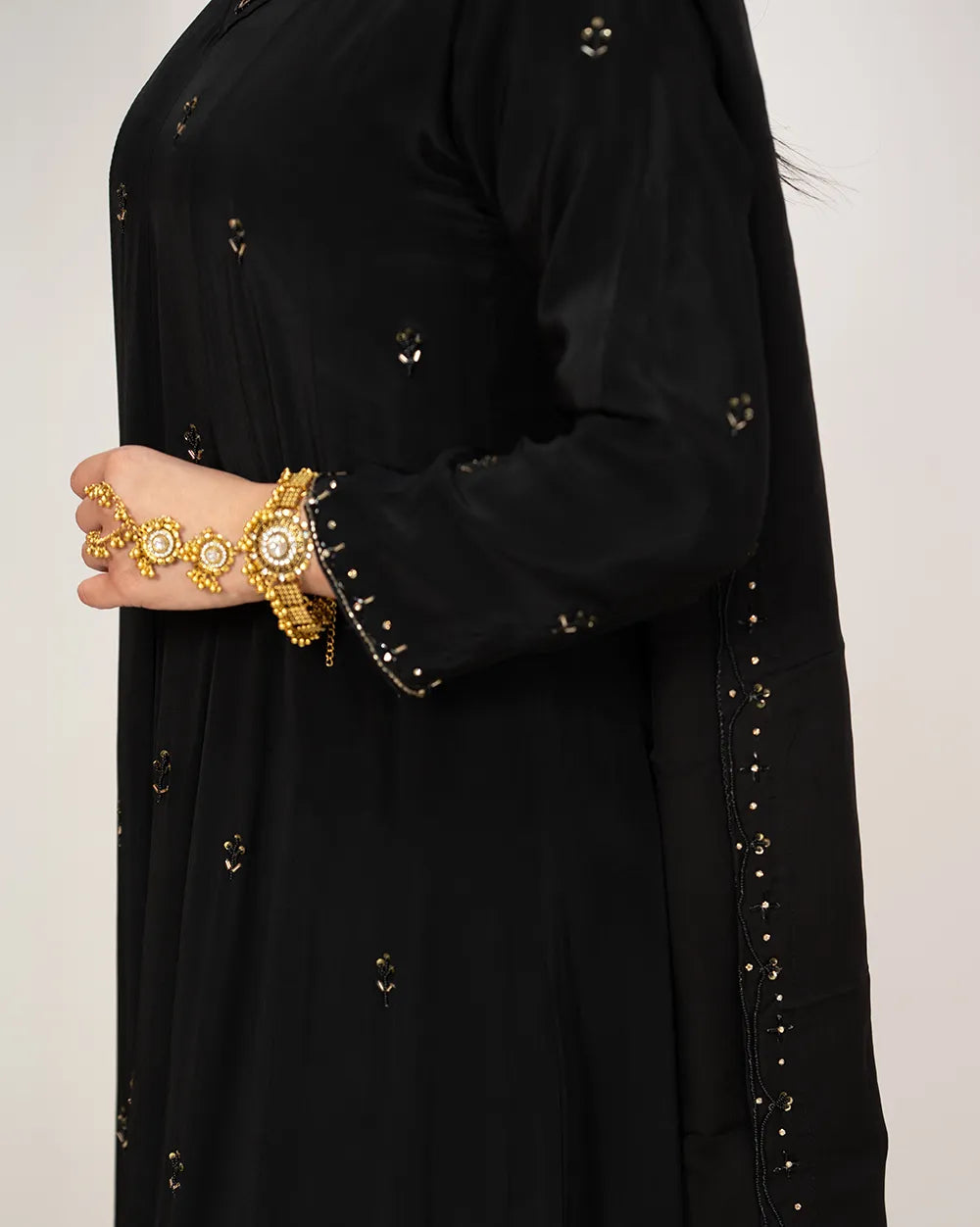 Heavy handworked panel cut anarkali- black