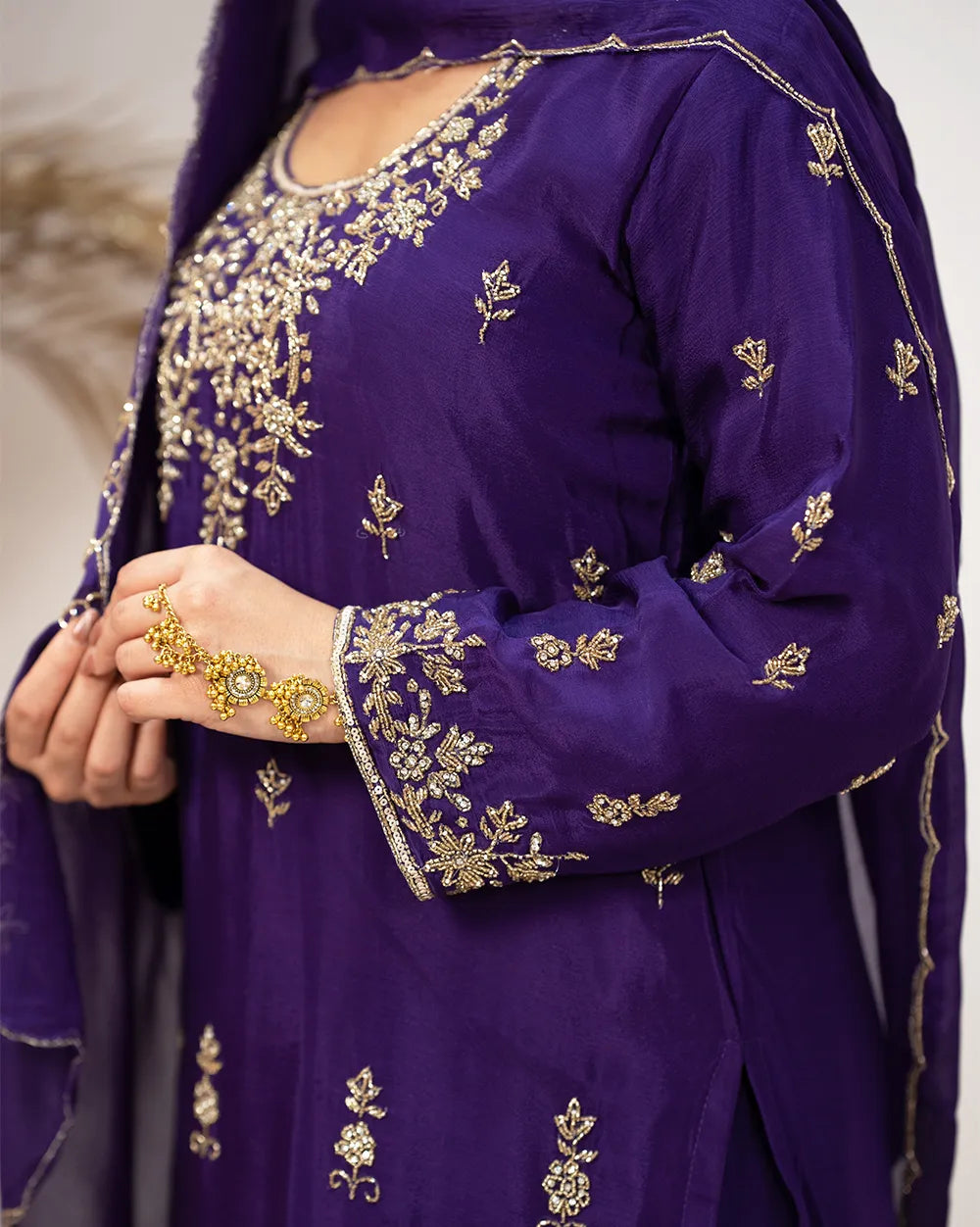 Heavy handworked skirt suit- purple