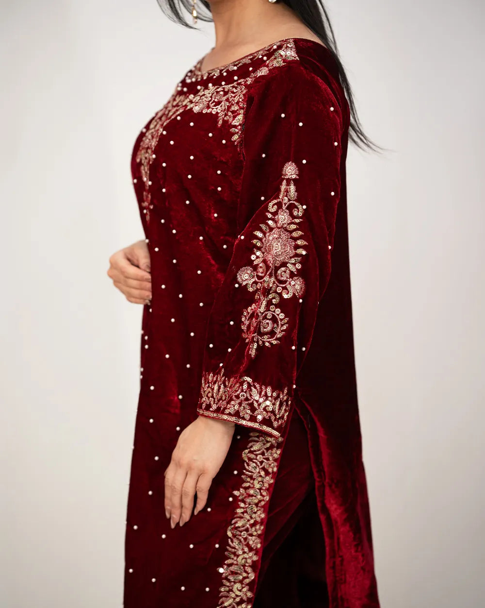 Heavy velvet salwar suit- red