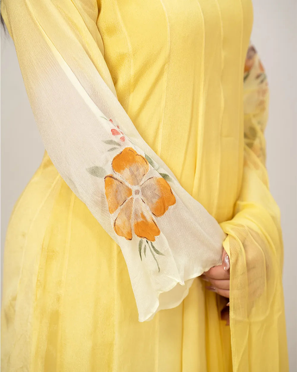 Ombre shaded handworked panel cut anarkali- light yelow