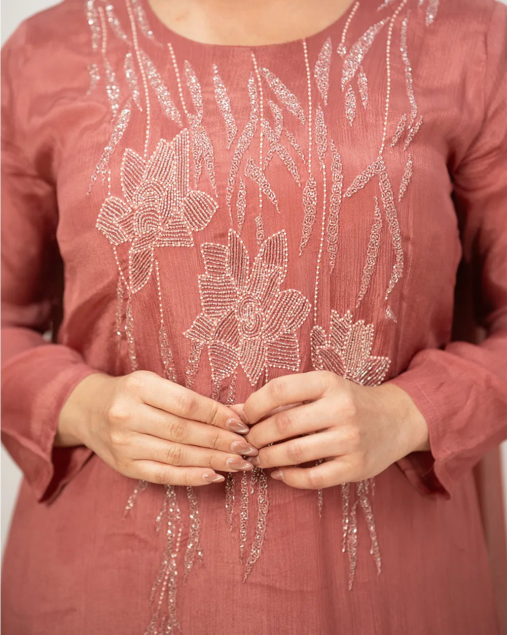 Handworked A-line salwar suit - onion pink