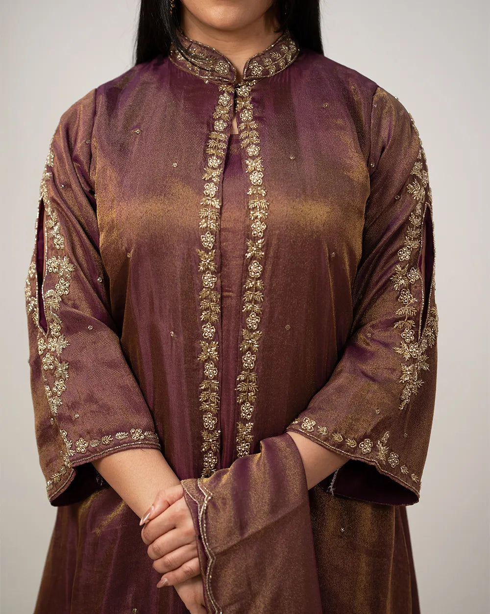 Handworked jacket style salwar suit-purple