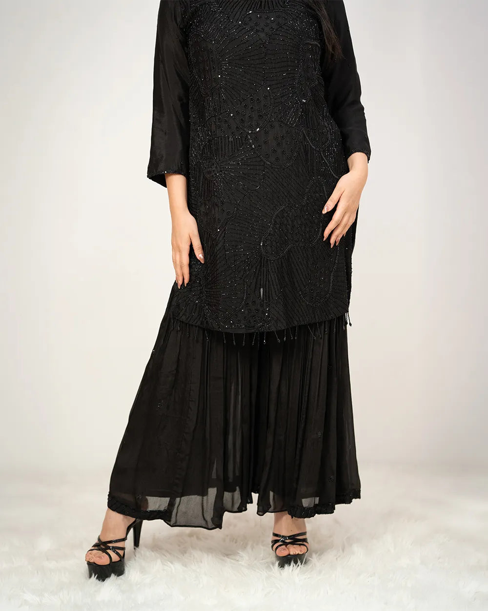 Heavy handworked sharara suit- black shade