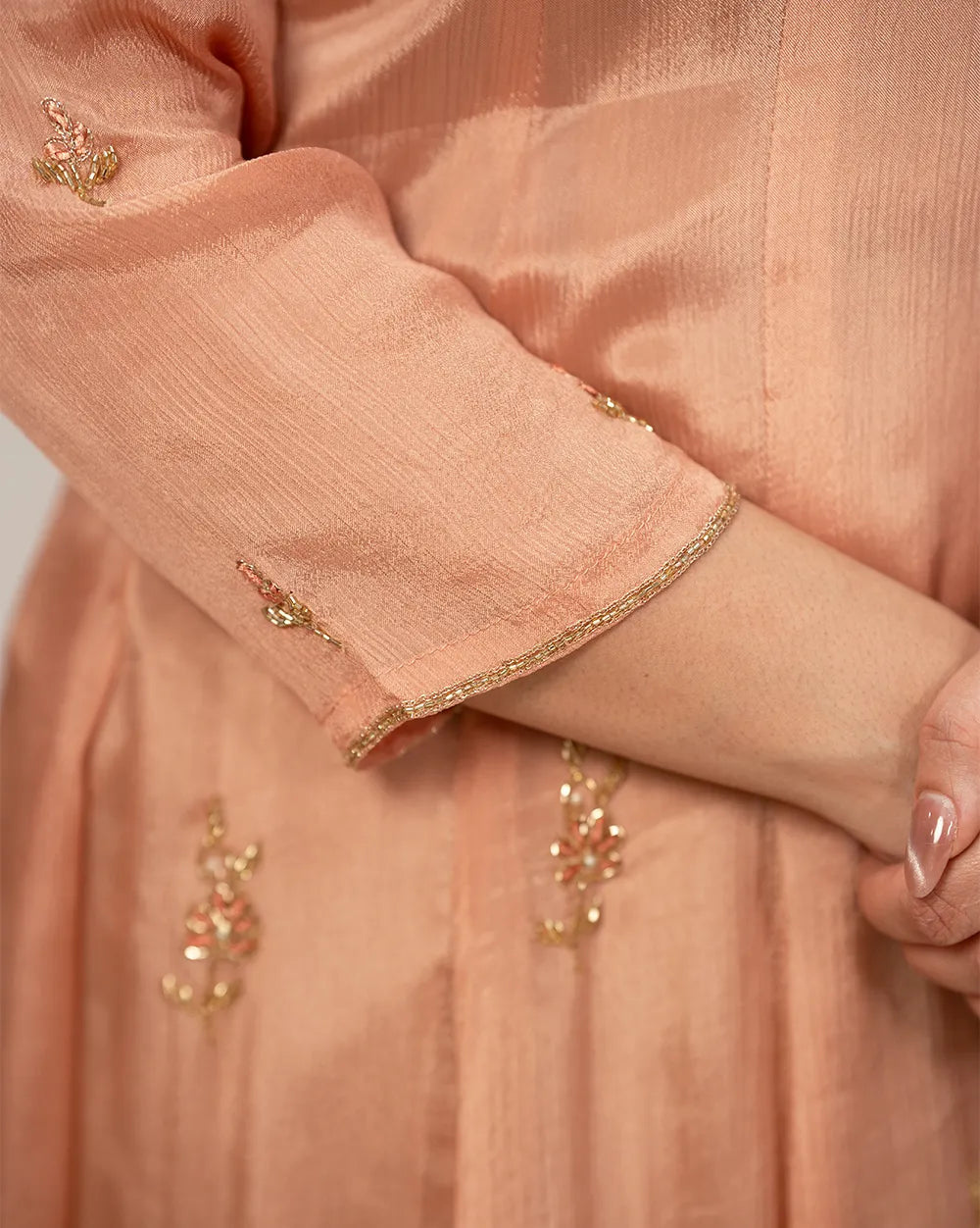 Handworked panel cut anarkali suit-peach
