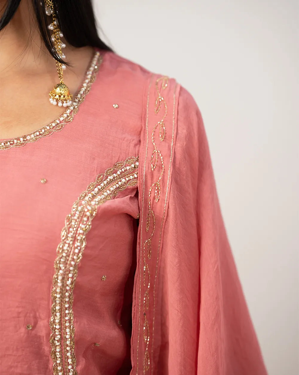 Handworked double slitted suit- pink shade