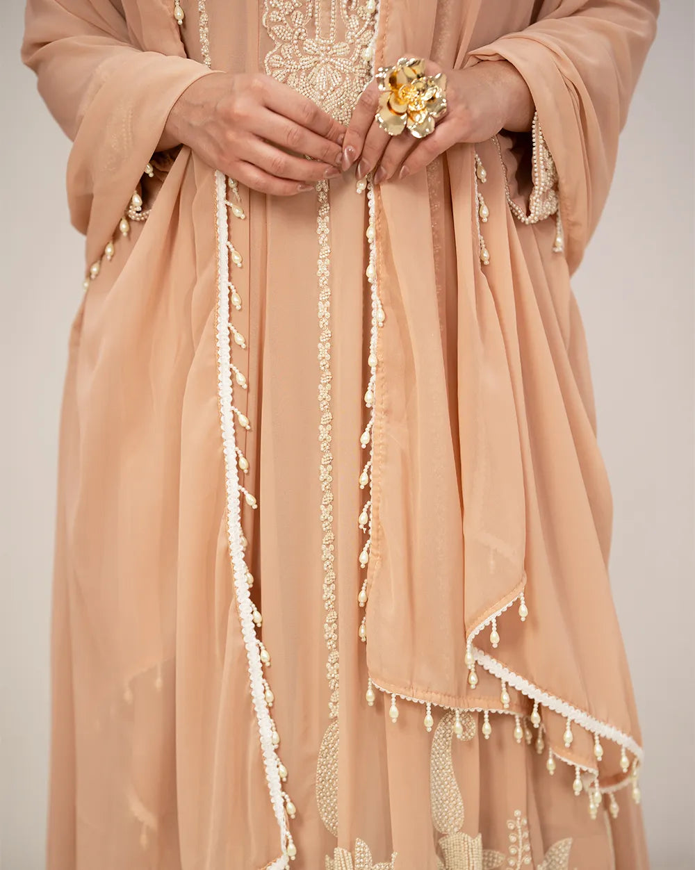 Heavy handworked anarkali- beige