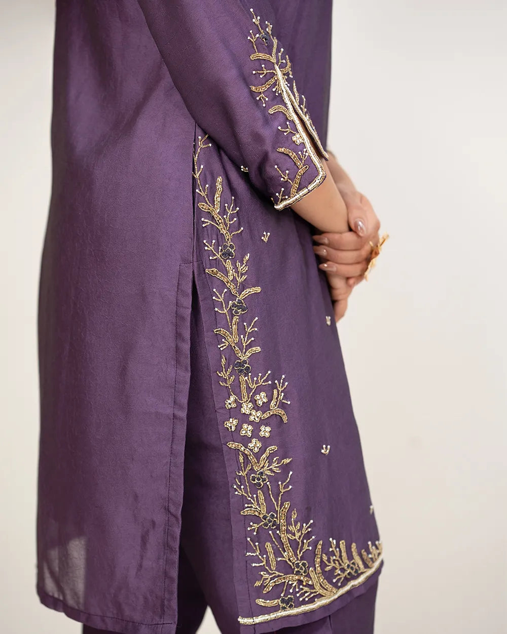 Heavy handworked crush tissue suit- purple
