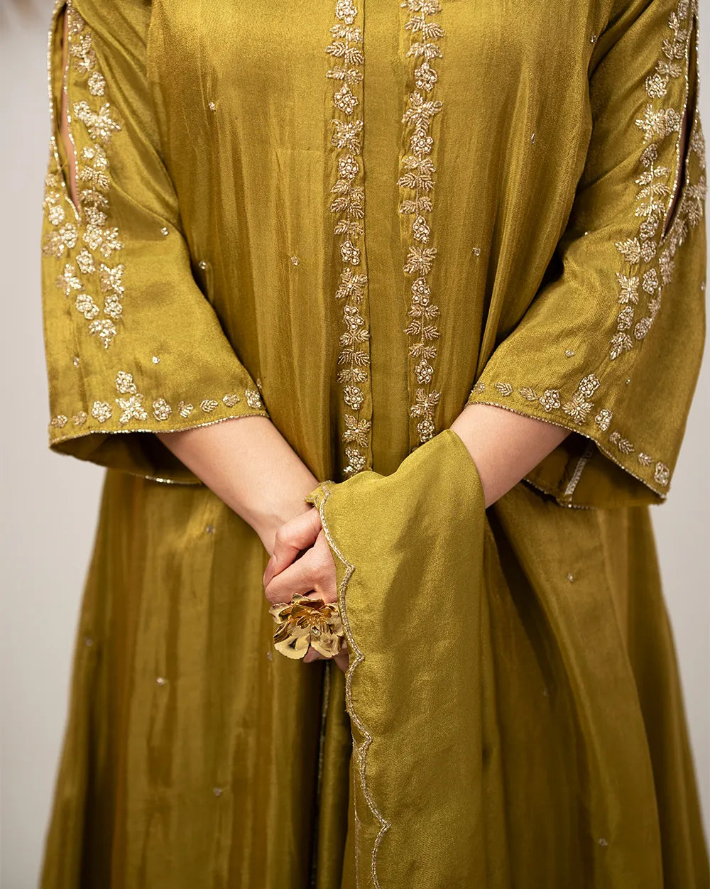 Handworked jacket style salwar suit-green