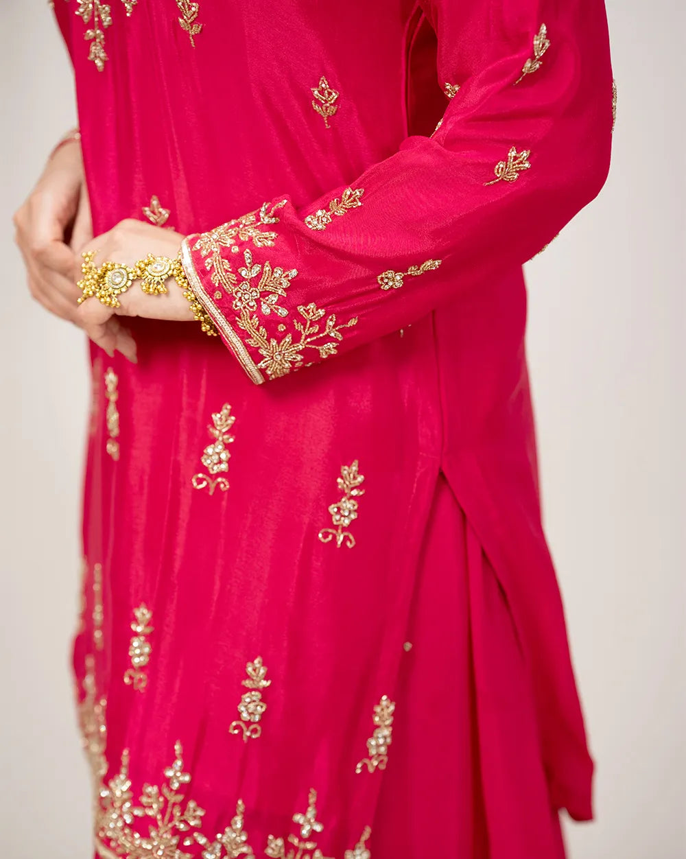 Heavy handworked skirt suit- pink