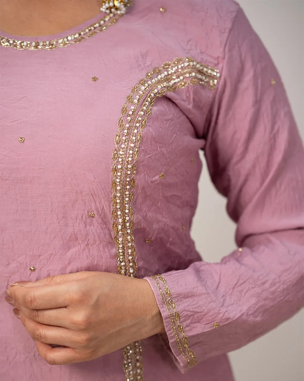 Handworked double slitted suit- lilac shade
