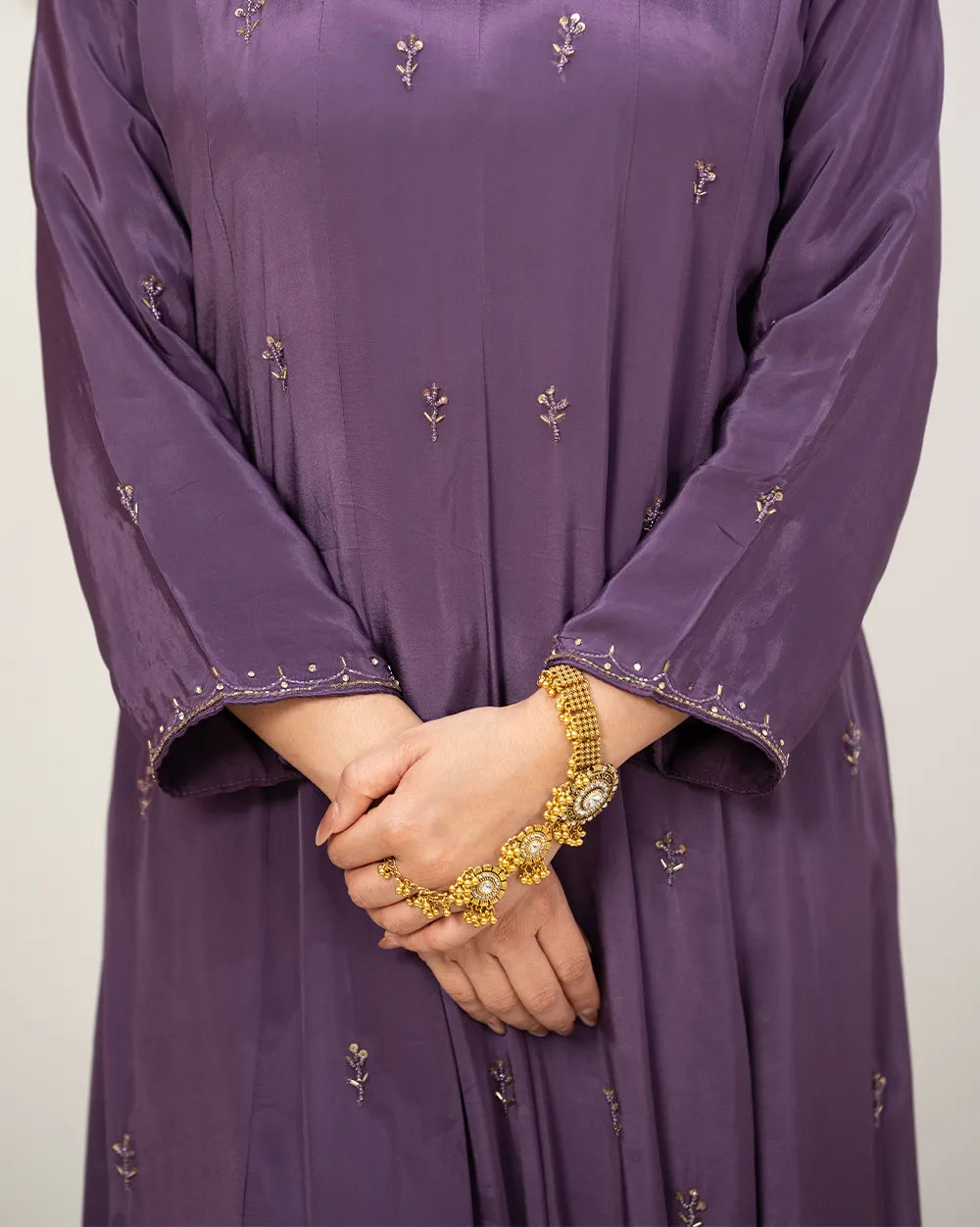 Heavy handworked panel cut anarkali- purple