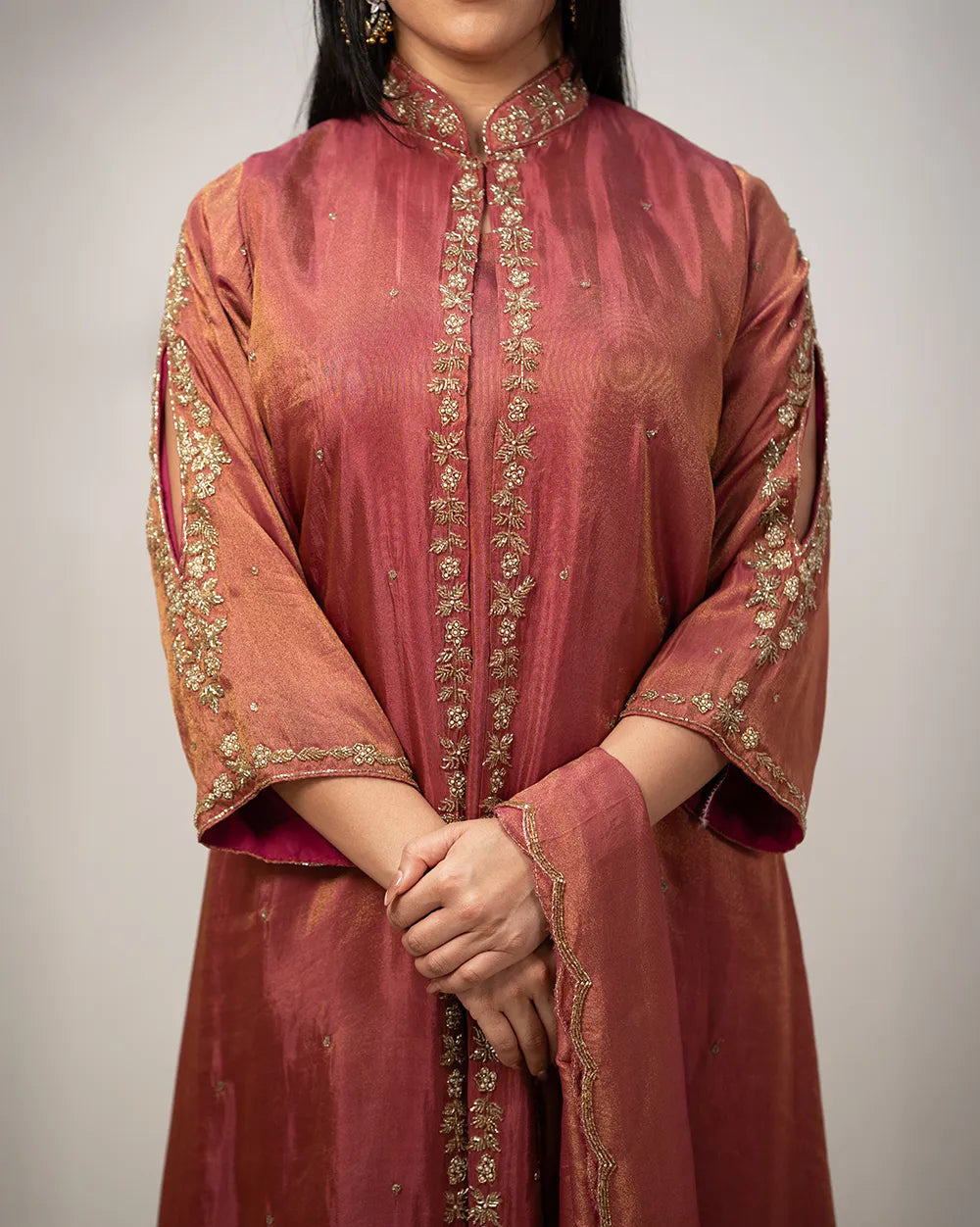 Handworked jacket style salwar suit-dark onion