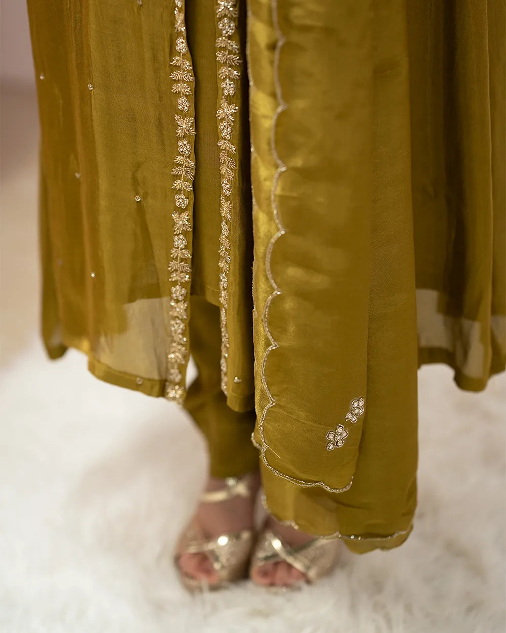 Handworked jacket style salwar suit-green
