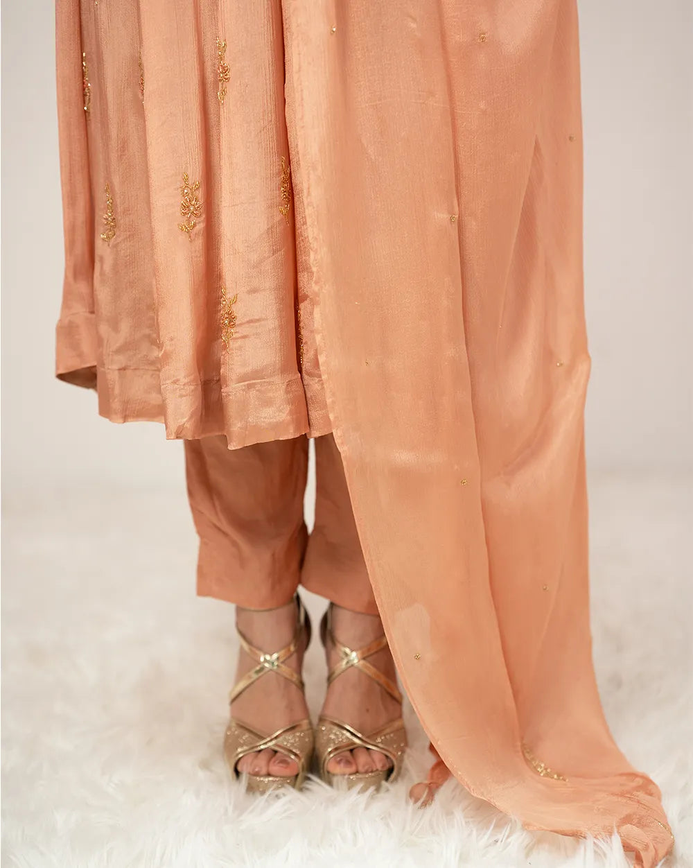 Handworked panel cut anarkali suit-peach