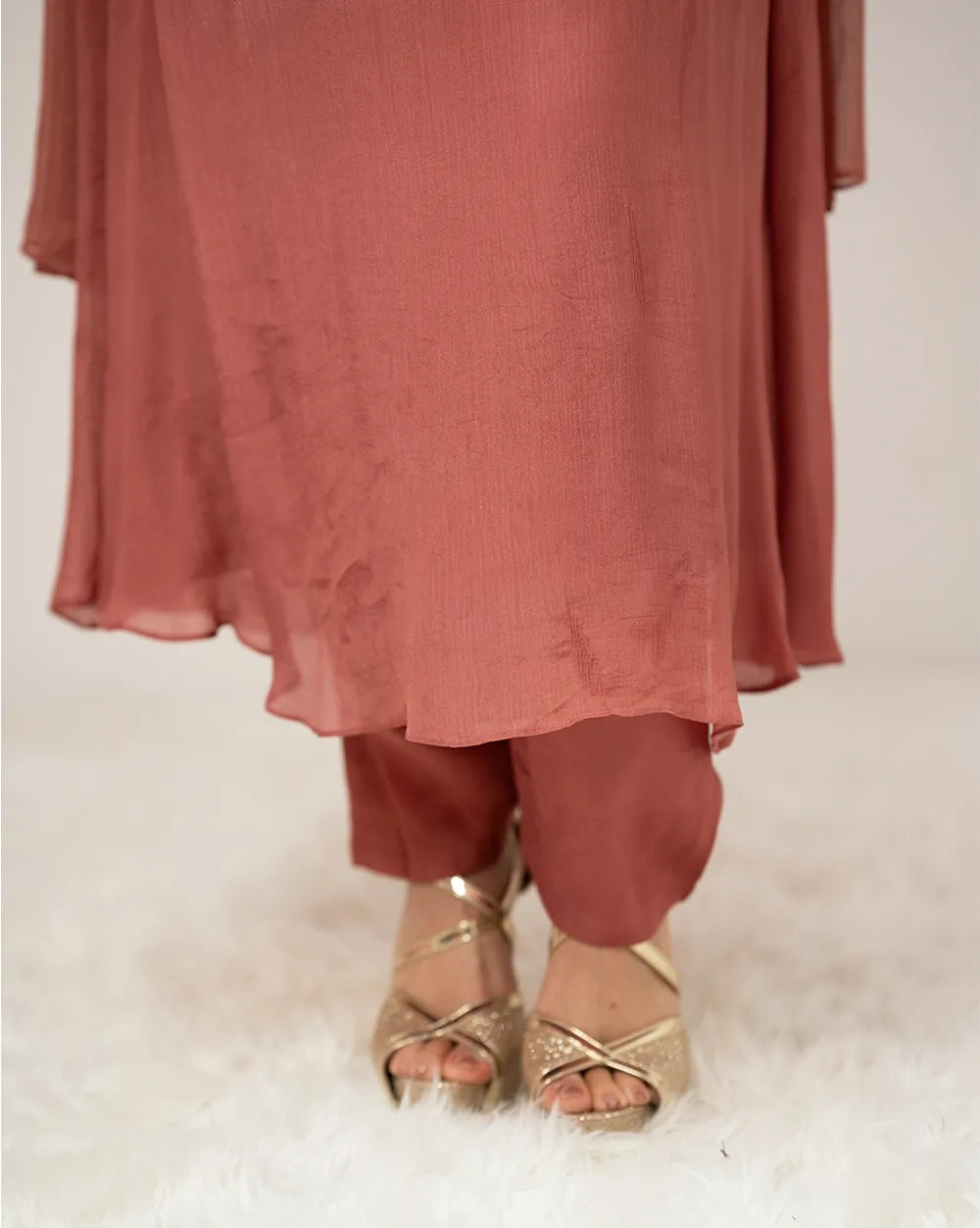 Handworked A-line salwar suit - onion pink
