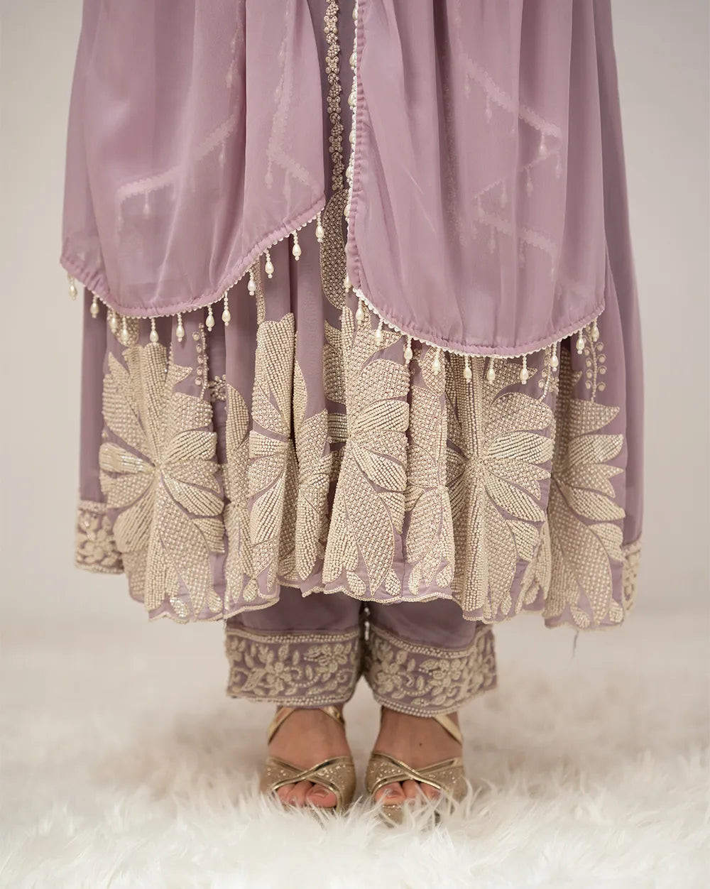 Heavy handworked anarkali- levender