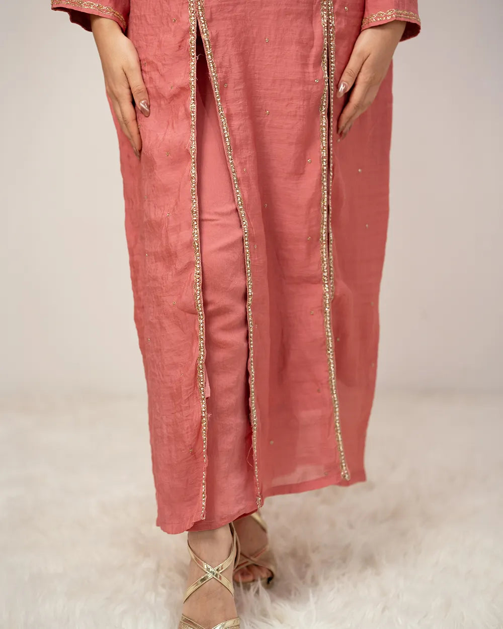Handworked double slitted suit- pink shade