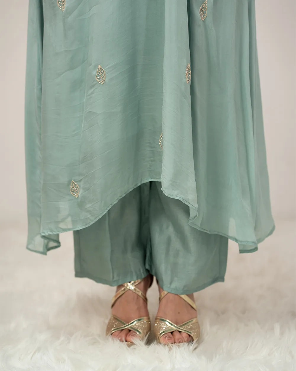 Handworked A-line organza suit- blue shade
