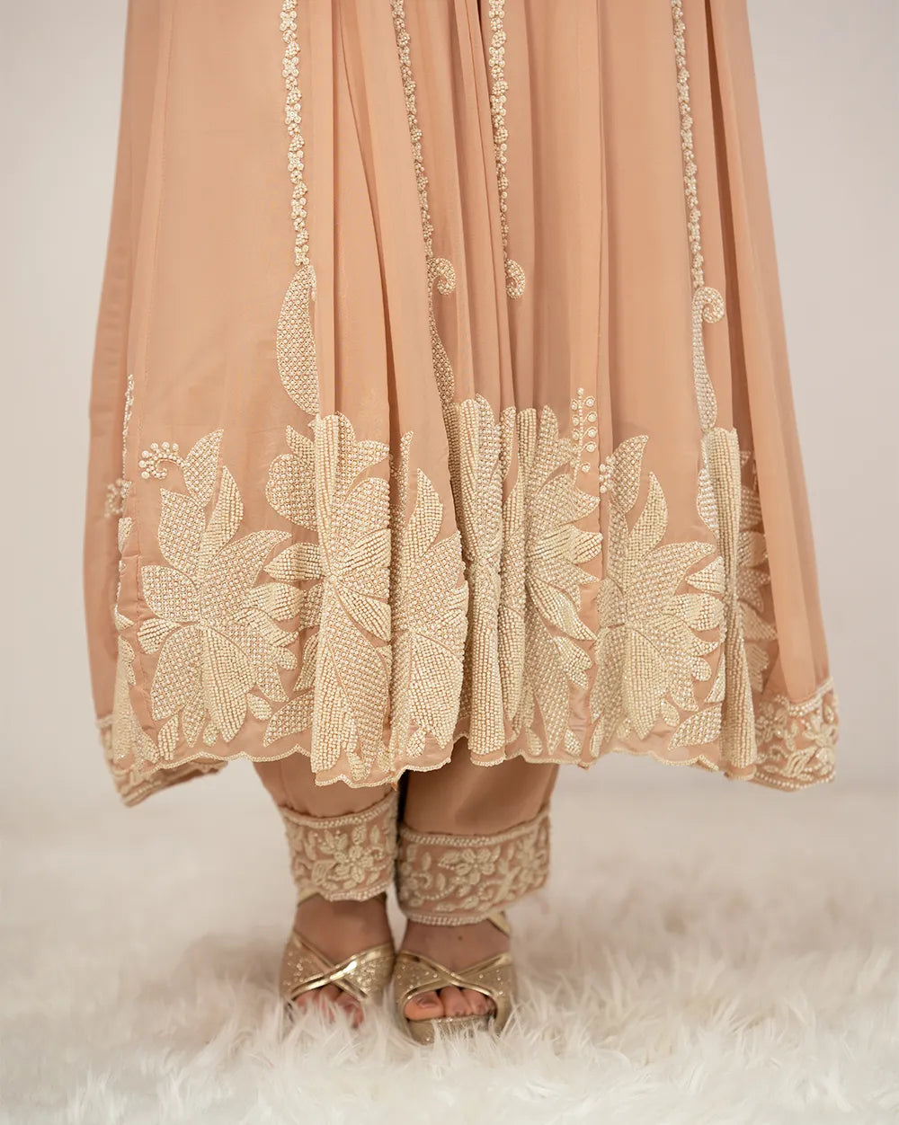 Heavy handworked anarkali- beige