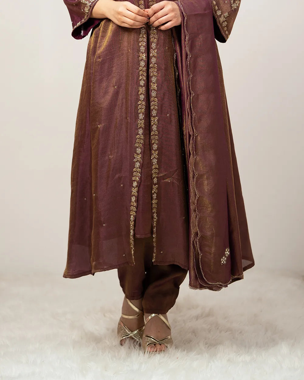 Handworked jacket style salwar suit-purple