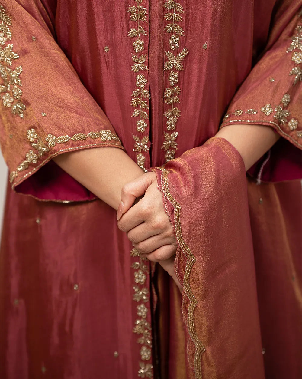 Handworked jacket style salwar suit-dark onion