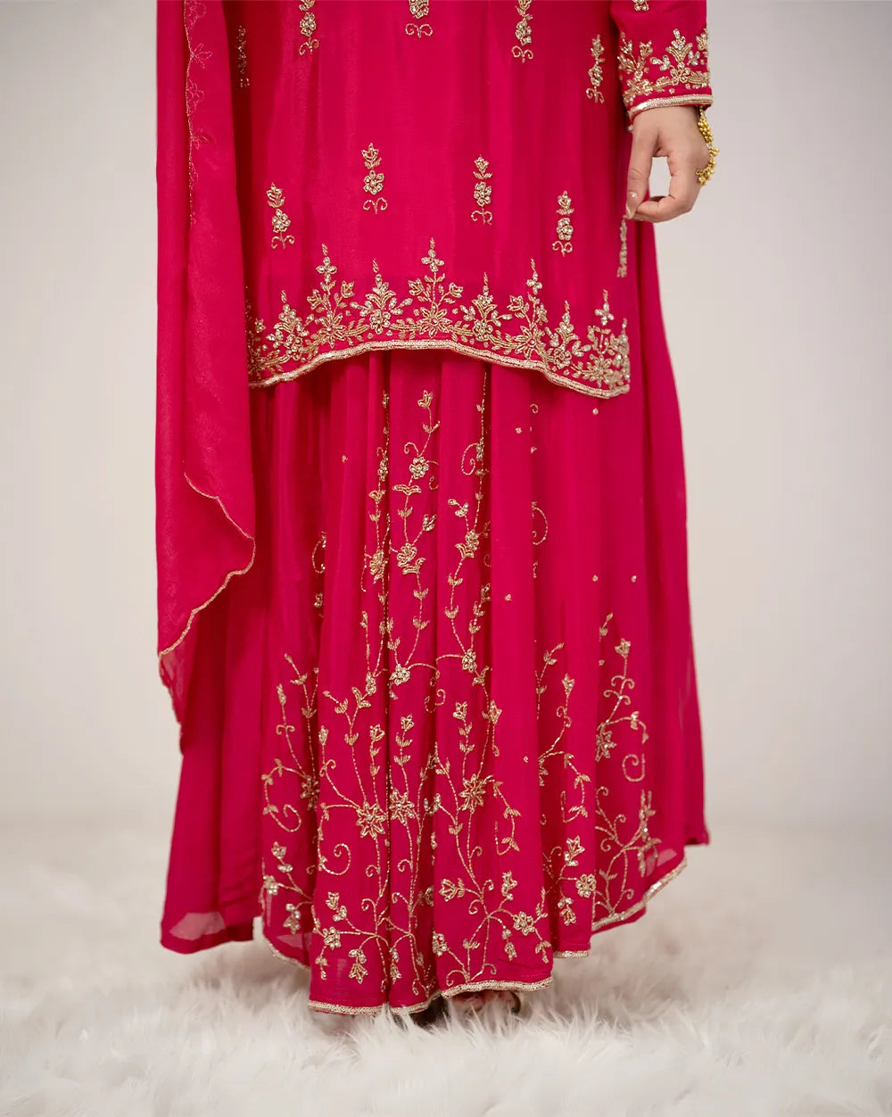 Heavy handworked skirt suit- pink