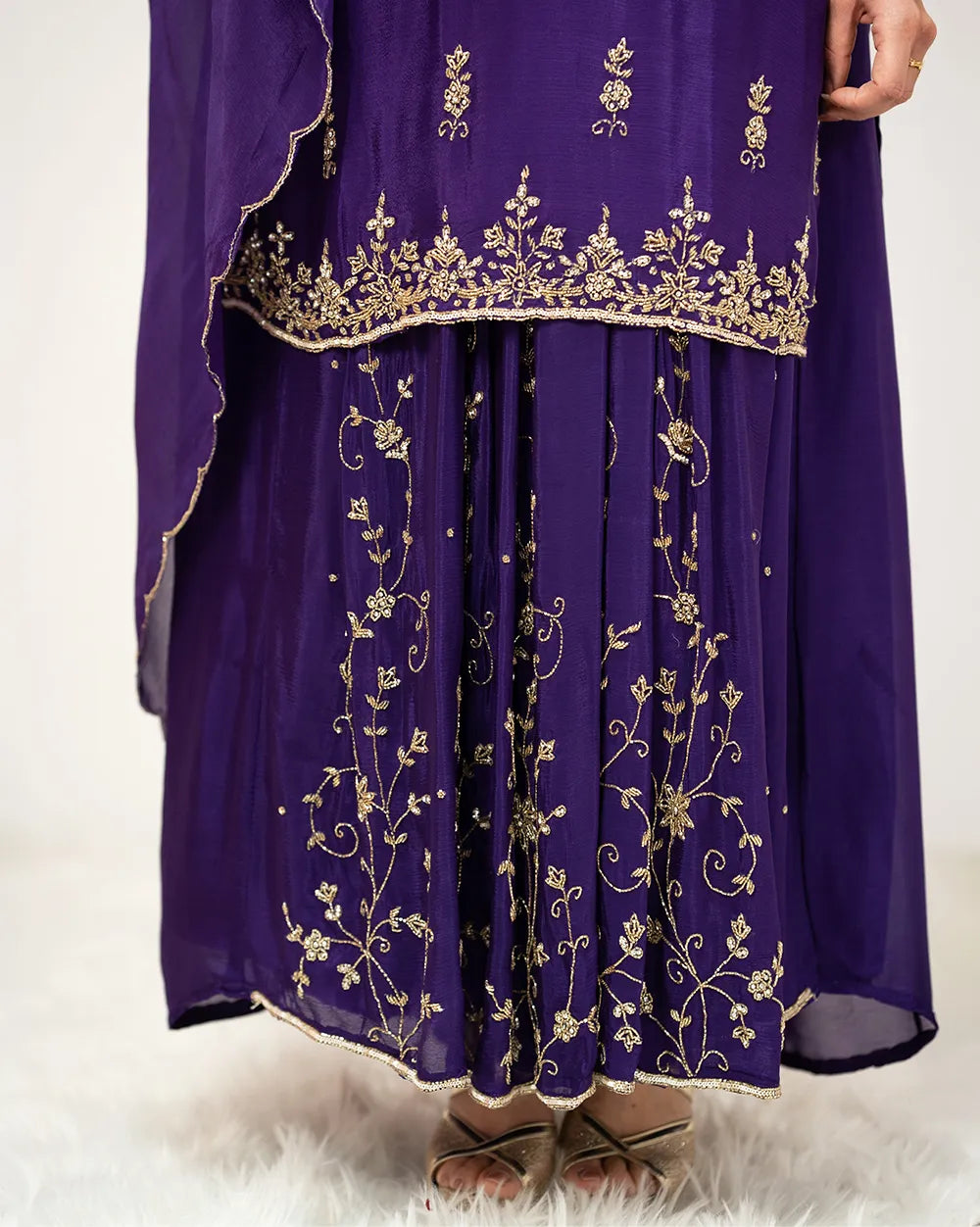 Heavy handworked skirt suit- purple