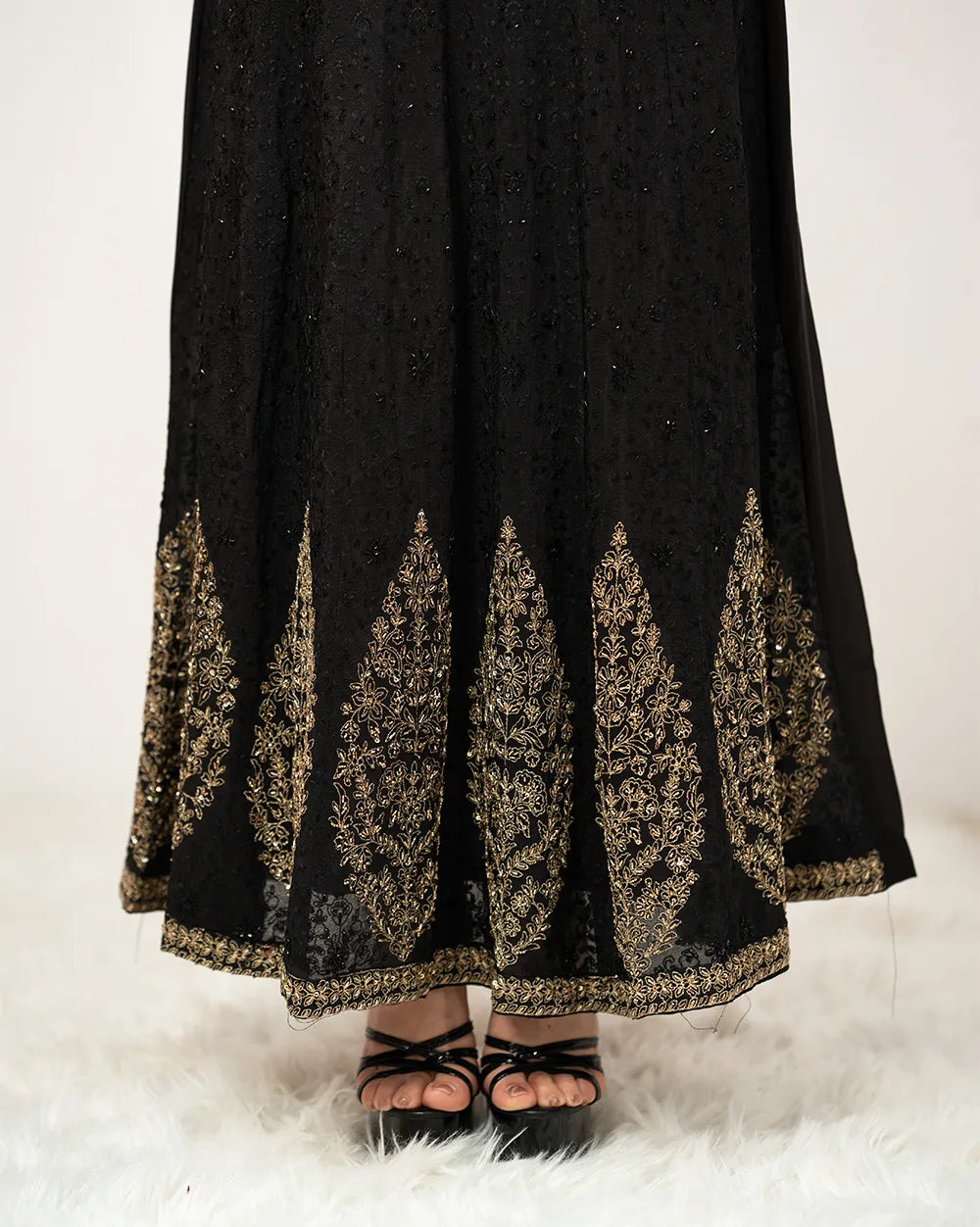 Handworked panel cut 2pc gown-black