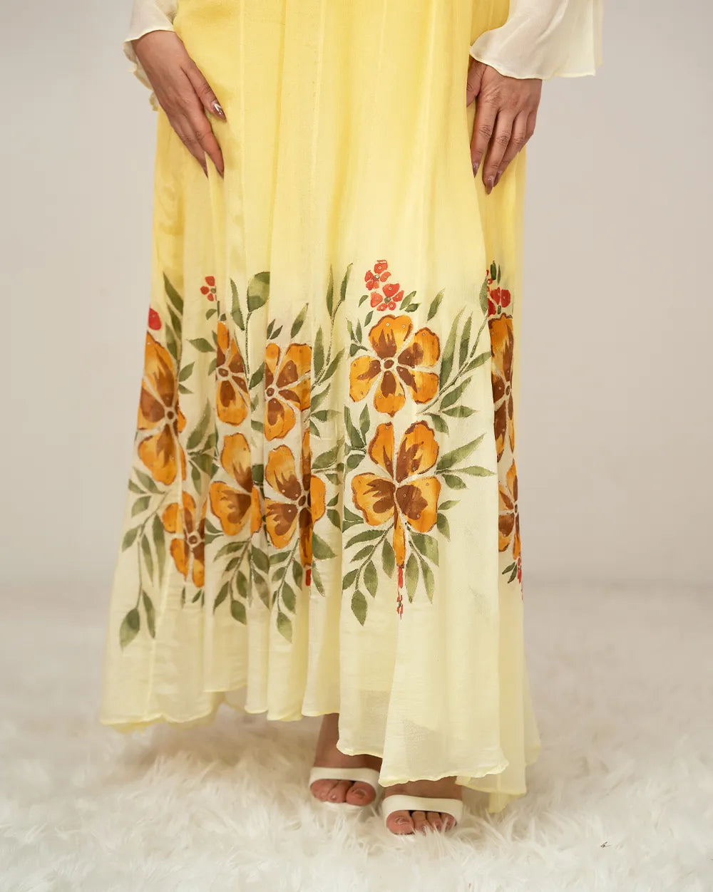 Ombre shaded handworked panel cut anarkali- light yelow