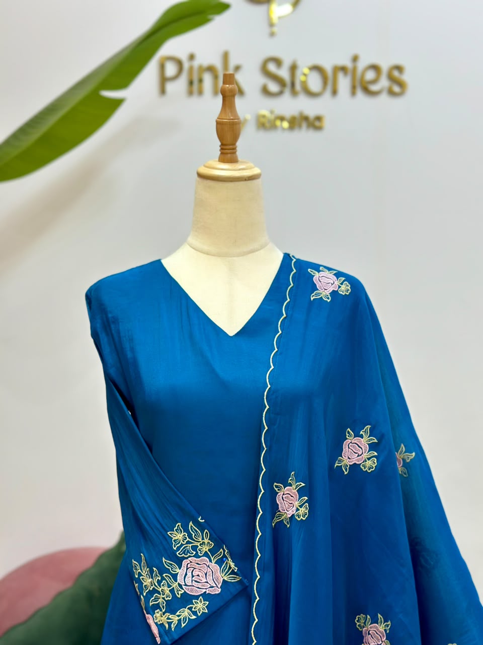 Surat Mul Chanderi A-Line Suit- Peacock Blue