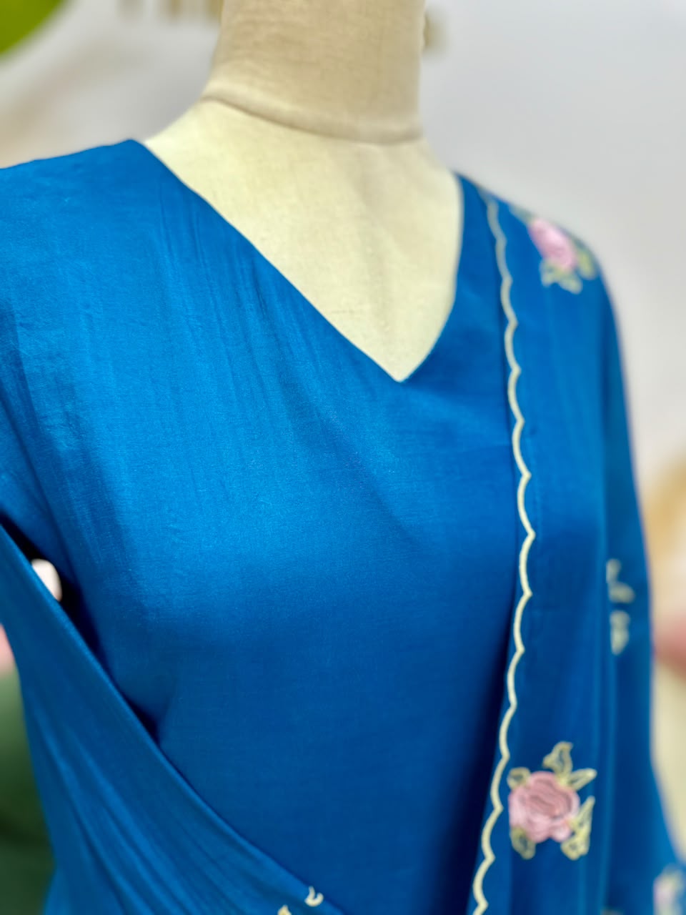 Surat Mul Chanderi A-Line Suit- Peacock Blue