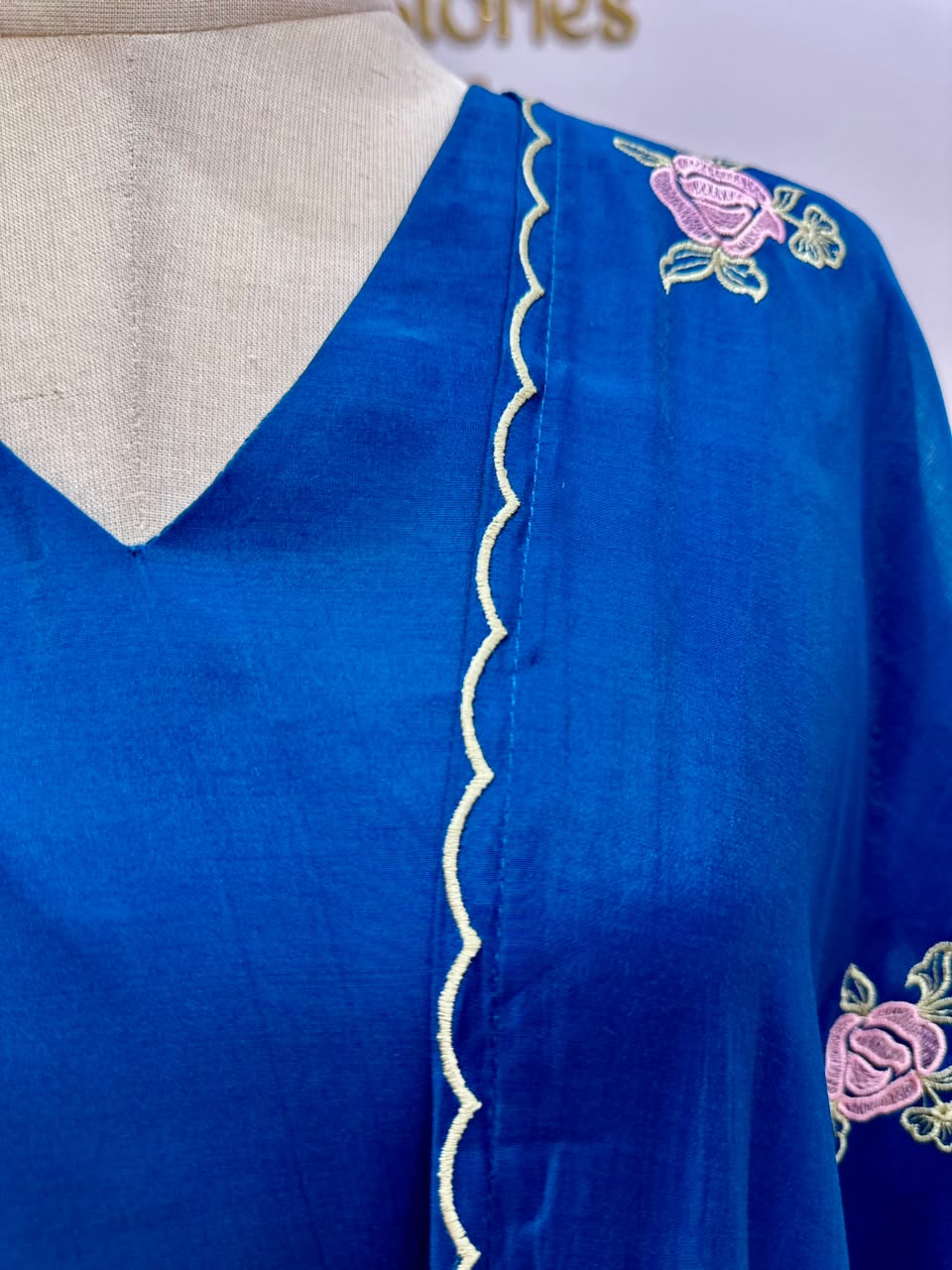 Surat Mul Chanderi A-Line Suit- Peacock Blue