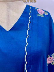 Surat Mul Chanderi A-Line Suit- Peacock Blue