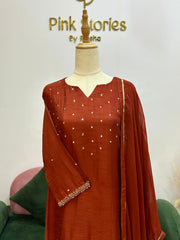Brick Red Dola Silk A-Line Suit