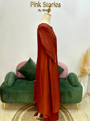 Brick Red Dola Silk A-Line Suit