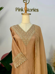 Handworked Raw Silk A-line Suit- Caramel Gold