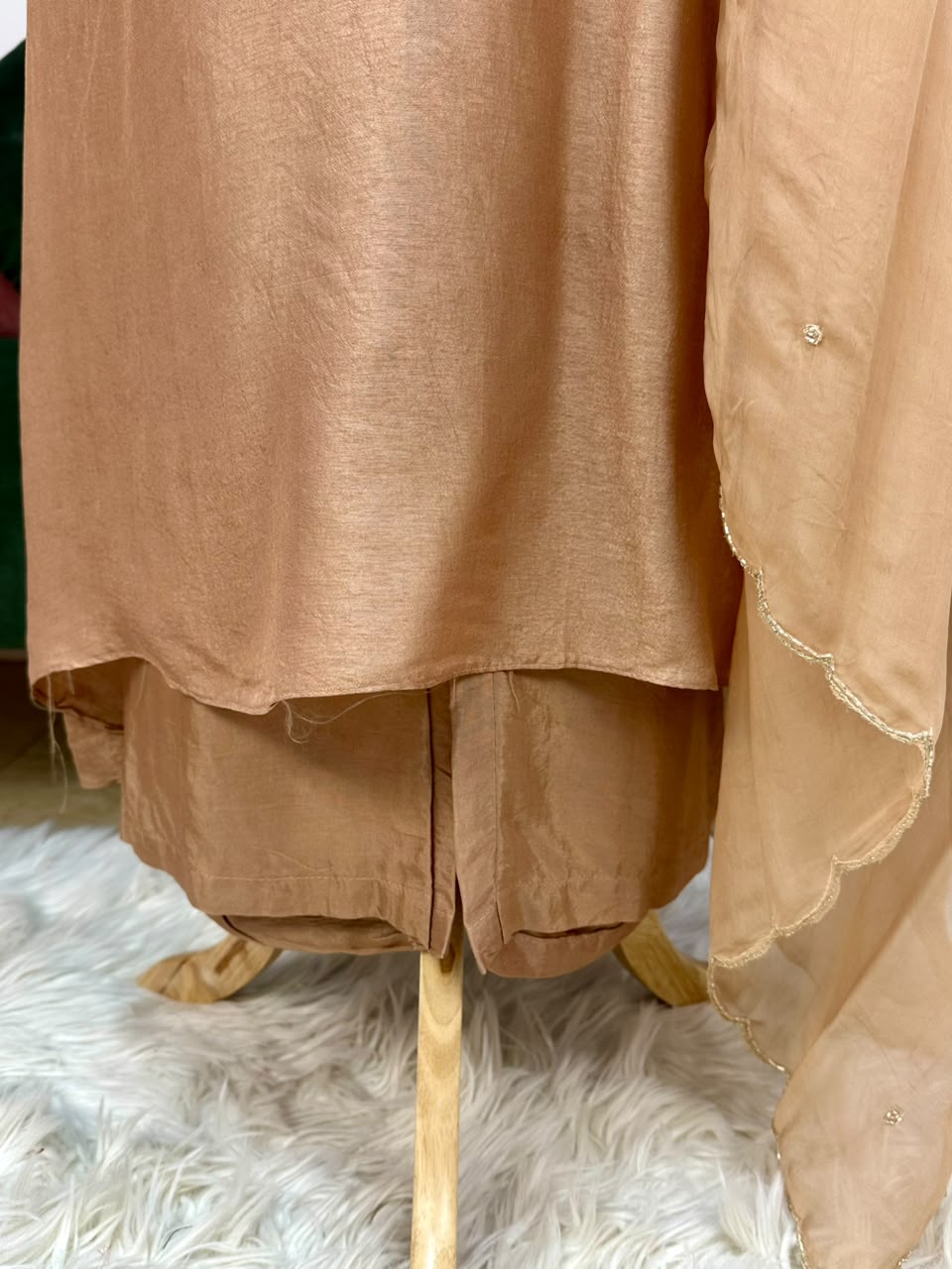 Handworked Raw Silk A-line Suit- Caramel Gold